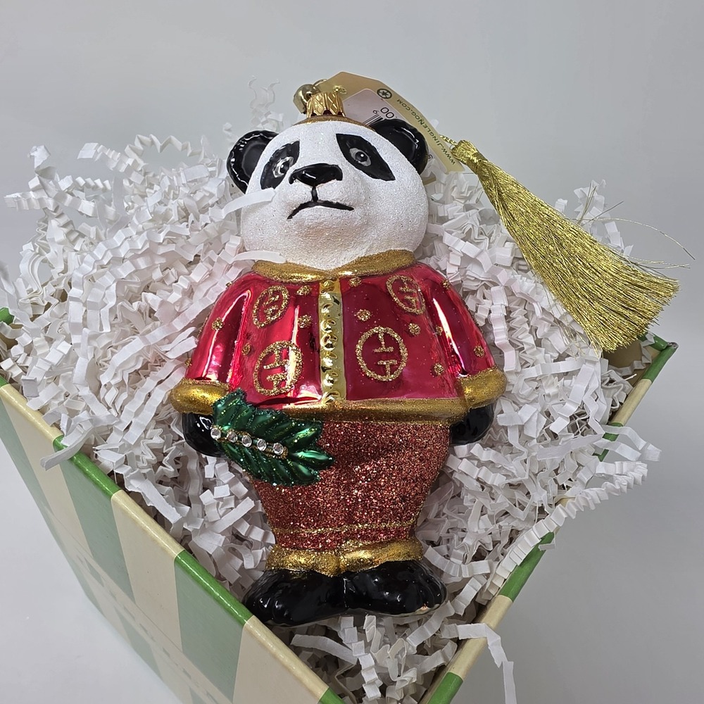 NIB JingleNog Qinling Panda Ornament #80437 Hand Blown & Painted in Poland - Picture 5 of 16